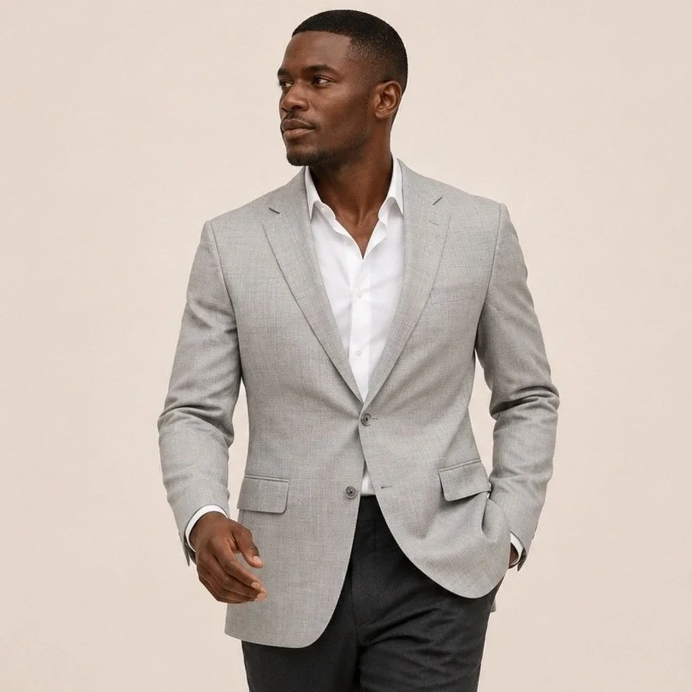 Jack Victor Elite Gray 100%‎ Wool Blazer Vitale Barberis Canonico Super 120s 44R